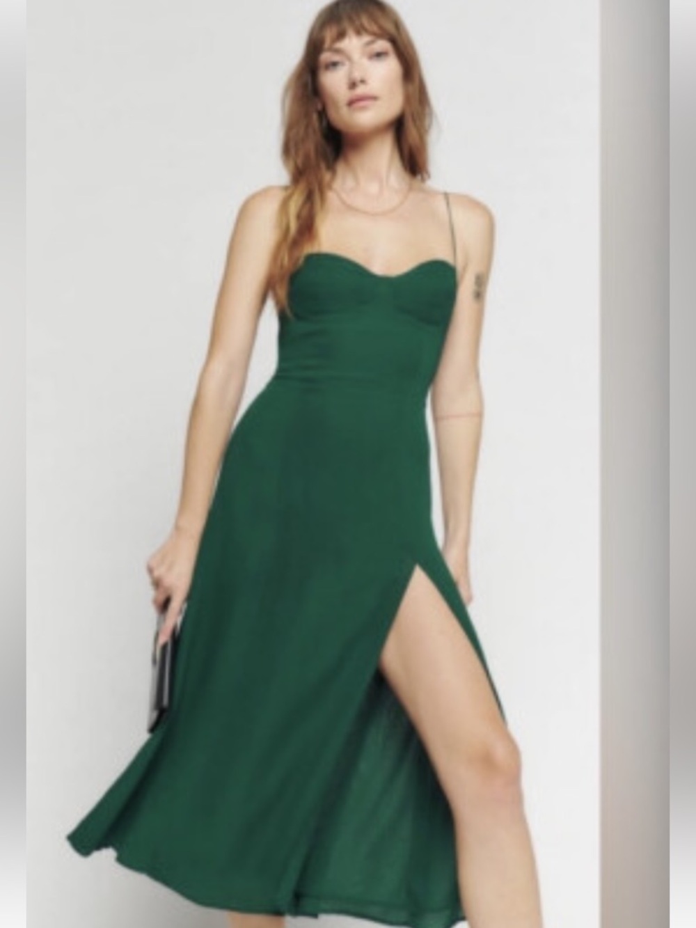 REFORMATION  NWOT Juliette Crepe Midi Dress In Emerald Size 6 - Picture 5 of 15